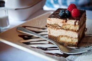 tiramisu with blueberries and raspberries